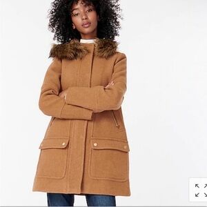 J Crew Coat Chateau Parka Italian Stadium Cloth Wool in Heather Acorn Tan